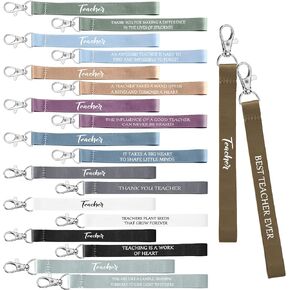 Roowest 50 Pcs Teacher Appreciation Gifts Keychain in Bulk Inspirational Wrist Keychain Motivational Teacher Key Lanyard Gifts for Teachers Women Men Employees Gifts for Team Coworkers, 10 Styles