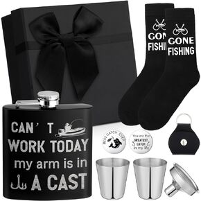 هدايا الصيد للرجال مضحك الصيد النص الجوارب قارورة من الفولاذ المقاوم للصدأ جيب عناق رمز هدية مجموعة للرجال عاشق الأسماك عيد الأب in Kuwait