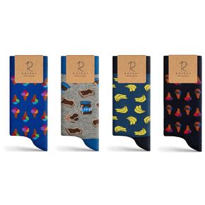 Funky Socks - Premium Socks in Gift box - Ice Cream-Peanut Butter-Banana Socks - Premium Cotton - 4 pair - Size US M 7-11.5