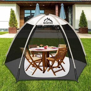 Screen House Tent Outdoor Camping Tent Canopy Mesh Walls Screen Room with Floor Mat Portable Sun Shade Hexagon Screened Shelter for Picnic 8x7 FT Black