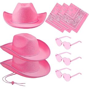 Pink Cowgirl Hat - 3 Set Cowboy Hat for Women, Cowgirl Hats for Cosplay Women's Party Dress Up, Adult Size
