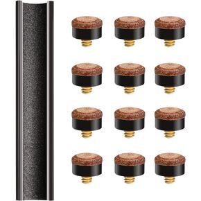 12 PCS Pool Stick Tips Replacement Kit,10mm/12mm/13mm,Hard&Soft Screw on Pool Cue Stick Tips,Pool Cue Tips with Shaper