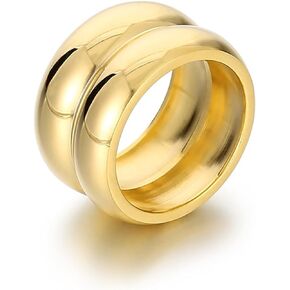 Chunky Gold Rings for Women Dainty 18K Gold Plated Dome Band Ring Gold Statement Stackable Rings Double Chunky Gold Rings Trend Promise Wedding Band for Teen Girls Size 6 7 8 9 10