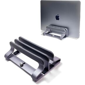ELSRA Aluminum Vertical Laptop Stand Holder, Equipped with Protective Caps on Top, 2 Slots, Fits Up to 16" MacBook, Chromebook, Surface, and Gaming Laptops
