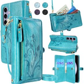 Lacass Crossbody Wallet Case for Galaxy S23FE,[Cards Theft Scan Protection] Card Holder Zipper Flip Leather Cover Wrist Strap Stand for Samsung Galaxy S23 FE 5G(Black)