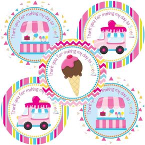 Ice Cream Party Thank You Sticker Labels by Adore By Nat - Girls Party Favor Labels and Envelope Seals - Set of 30