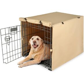 Dog Crate Cover - Double Door Waterproof Pet Kennel Cover, Durable 600D Polyester Protective Cage Cover for 24/30/36/42/48 Inch Dog Crate - Beige