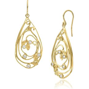 أقراط من الذهب عيار 14 قيراط فوق الفضة الاسترليني على شكل أوراق زهور مع 1.5 TCW زركونيا مكعب، أقراط ذهبية، هدايا للنساء، أقراط متدلية مجوهرات جمالية، أقراط للنساء، مجوهرات ذهبية للنساء in Kuwait