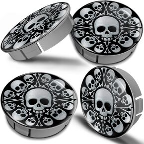 Biomar Labs® 4 x 60mm 3D Universal Wheel Hub Centre Caps Silver Skull Center Rims CS 8