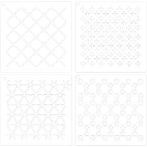 BENECREAT 4Pcs Acrylic Sashiko Stencil, Cross Acrylic Embroidery Tool Drawing Line Template for Hand Quilting and Embroidery, 2.5mm Thick