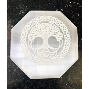 crystalmiracle Selenite 3" Etched Charging Plate Crystal Healing Reiki FENG Shui Metaphysical Gemstone Gift Positive Energy Peace Meditation Wellness Handcrafted