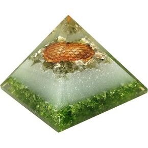 Jet Energized New Moldavite Metal Flower of Life Orgone Pyramid Approx 3.5-4 inch Free Booklet Crystal Therapy