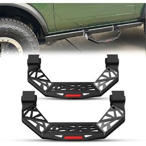 Running Boards for 2021 2022 2023 Ford Bronco 2 Door 4 Door wtih Factory Rock Rails,Side Steps Nerf Bars with Red Safety Reflector, Black Powder Coat DIY Paintable Mesh