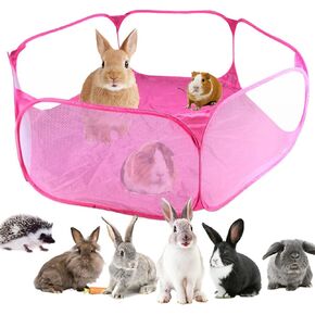 Small Animal Cage Tent Breathable & Transparent Pet Playpen Pop Open Outdoor/Indoor Exercise Fence, Portable Yard Fence for Guinea Pig, Rabbits, Hamster, Chinchillas and Hedgehogs (Low barriers)
