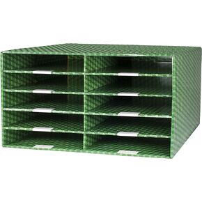 Storex 10-Compartment Construction Paper Sorter, Plasticized Dry-Erase Surface, Green (80401U01C), 27 x 18.8 x 17 Inches, 10 Slots