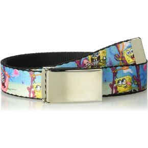 Nickelodeon Big Buckle-Down Web Belt Spongebob, Multicolor, 1.0" Wide-Fits up to Kids Size 20