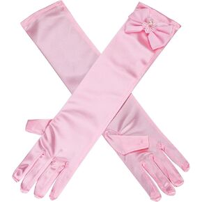 Girls Princess Gloves Kids Long Dress Up Bows Gloves Stretch Satin Costume Gloves for Performance Party Photography Wedding