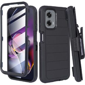 Compatible for Motorola Moto G Stylus 5G 2024 Case with Clip Belt Holster, Heavy Duty Military Grade Drop Protective Case with Built in Screen Protector (Blue)