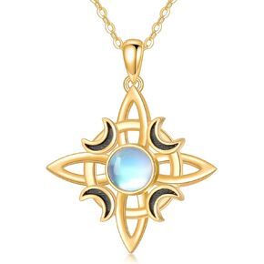 LONAGO 14K Gold Witches Knot Necklace with Moonstone Wicca Moon Irish Celtic Gold Pendant Jewelry for Women