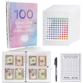 100 Envelopes Money Saving Challenge Binder 2024 New & Shiny 100 Envelope Challenge Binder Easy and Funny Way to Planning and Saving $5050 Budget Planner (Black)