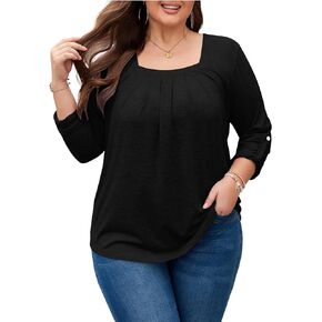 KARALIN Women Plus Size Tunic Tops - Soft & Breathable 3/4 Sleeve Square Neck Blouse for Casual Wear & Maternity