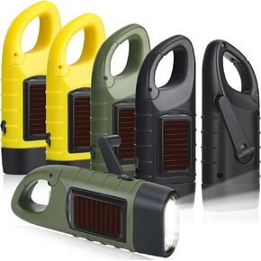 6 Pcs Hand Crank Solar Powered Flashlights Emergency Rechargeable LED Flashlights Handheld Flashlights for Emergencies Survival Gear Outdoor Sports Camping Hiking Backpack Safety, Green Yellow Black