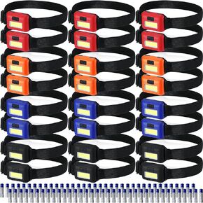 Macarrie 24 LED Headlamp Flashlight Cob Head Light Bright Head Lamp Waterproof Head Flashlight with 3 Modes 72 AAA Batteries for Adults Kids Outdoor Night Survival Camping Running, 4 Colors