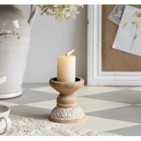 Farmhouse Antique Candle Holder for Pillar Candle, Vintage Wooden Pillar Candle Holder,Rustic Candlestick Holder for Table Centerpiece,Coffee Table Decor (6.7" x 6.7" x 7.1")