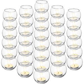 Uiifan 36 Pcs Tea Lights Candle Holder Votive Round Candle Holders Bulk for Wedding 1.97'' x 2.17'' Clear Glass Candle Jars Holder for Wedding Table Centerpiece Party Birthday Home Decoration