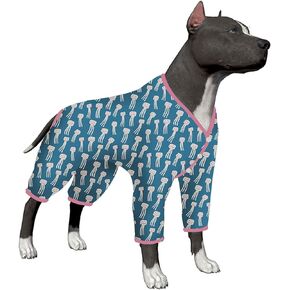 LovinPet Pajamas for Giant Dogs - Dog Pjs, Lightweight Stretchy Fabric, Blue Octopus Print Dog Jumpsuit, Easy to Wear Large Dog Clothes,XL