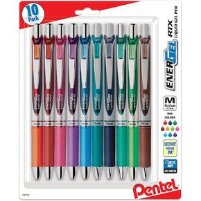 Pentel EnerGel RTX Retractable Liquid Gel Pen, (0.7mm), Medium line, Assorted Ink, Pack of 20 (BL77BP20M)