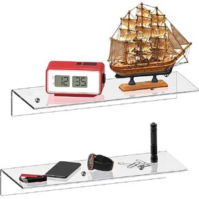 Jusalpha® أرفف عائمة من الأكريليك الشفاف المعاصر مقاس 12 بوصة - منظم عرض مثبت على الحائط بسمك 5 مم، مجموعة من 2 (12 بوصة) in Kuwait