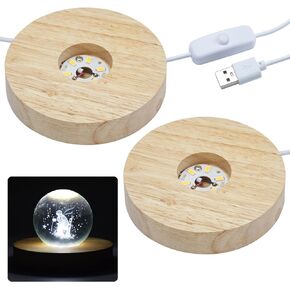 2pcs LED Colorful Lights Base—Wooden Round Lighted Base,Adjustable 7 Colors,Multi Colors Changing Display Stand with Remote Control for Home for Illuminate 3D Crystal Glass Resin Art