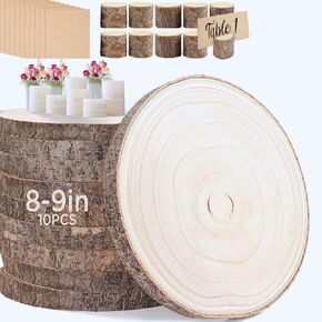 10 Pieces 8-9 Inch Wood Slices,Round Natural Wood Slices with Wood Table Number Holders and Cards,for Weddings,Table Centerpieces Decor,Parties,Christmas and Family Gatherings,and Other DIY Projects