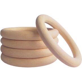 30 pcs Unfinished Wood Rings for Crafts - Smooth Wood Circles for Crochet Macrame Curtain DIY Jewelry Making (5 mm, Natural)