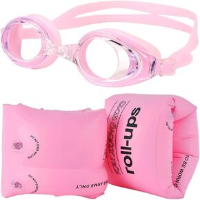 Topsung Arm Floaties for Women Men Youth Swim Trainer Floaties and Swimming Goggles with Anti-Fog Inflatable Swim Arm Bands Floater Sleeves for Adults