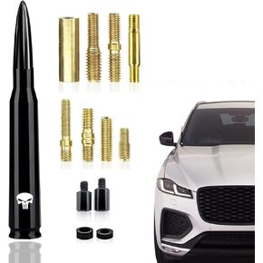 Pack-1 Car Truck Bullet Antenna, 5.4" Skull Bullet Signal Receiving Antenna Accessories, Anti-Theft Security Antenna Replacement, Compatible with Ford F150 Wrangler Jeep Chevrolet (Black)