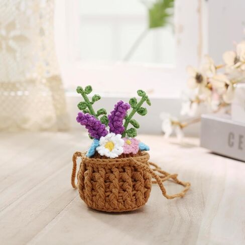 Vansolinne لطيف اكسسوارات السيارات الكروشيه سيارة سلة معلقة لمرآة الرؤية الخلفية ديكور زهرة النبات اكسسوارات السيارات الداخلية الجمالية عشاق النباتات الهدايا للنساء والرجال السائقين in Kuwait