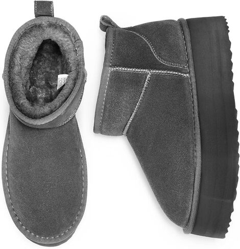 DREAM PAIRS Classic Platform Snow Boots for Women Genuine Suede Leather, Ankle Boots Winter Boots with Memory Foam Insole Lightweight Anti-Slip Outsole for Outdoor Indoor in Saudi Arabia