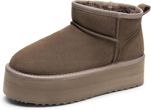 DREAM PAIRS Classic Platform Snow Boots for Women Genuine Suede Leather, Ankle Boots Winter Boots with Memory Foam Insole Lightweight Anti-Slip Outsole for Outdoor Indoor in Saudi Arabia