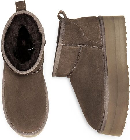 DREAM PAIRS Classic Platform Snow Boots for Women Genuine Suede Leather, Ankle Boots Winter Boots with Memory Foam Insole Lightweight Anti-Slip Outsole for Outdoor Indoor in Saudi Arabia