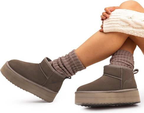 DREAM PAIRS Classic Platform Snow Boots for Women Genuine Suede Leather, Ankle Boots Winter Boots with Memory Foam Insole Lightweight Anti-Slip Outsole for Outdoor Indoor in Saudi Arabia