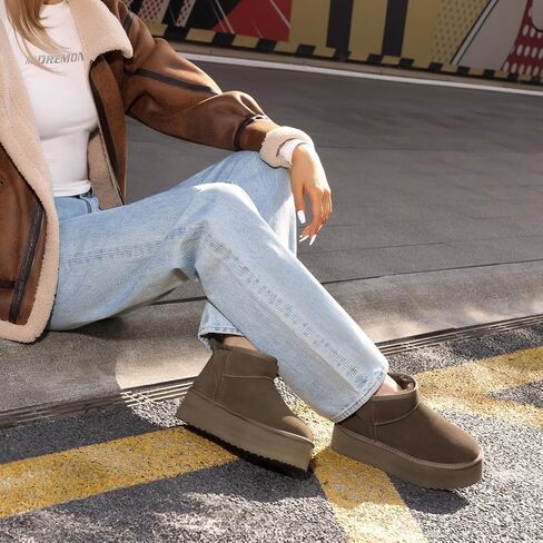 DREAM PAIRS Classic Platform Snow Boots for Women Genuine Suede Leather, Ankle Boots Winter Boots with Memory Foam Insole Lightweight Anti-Slip Outsole for Outdoor Indoor in Saudi Arabia