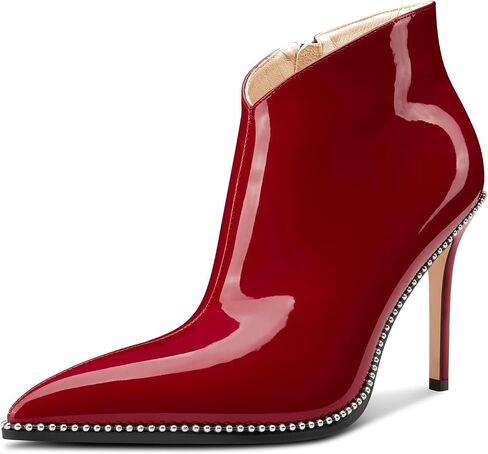 DearOnly Womens Pointed Toe Stiletto High Heel Ankle Boots Zipper Beaded Short Booties Classic Dress Shoes 3.9 Inches Heels in Saudi Arabia