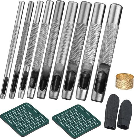 ثقب جلدي (2.5-10 ملم)، مجموعة ثقب مجوفة من الفولاذ المقاوم للصدأ عالية التحمل مع حصيرة قطع لسوار الساعة، الحزام، سوار المعصم، صناعة الجلود بنفسك in Kuwait