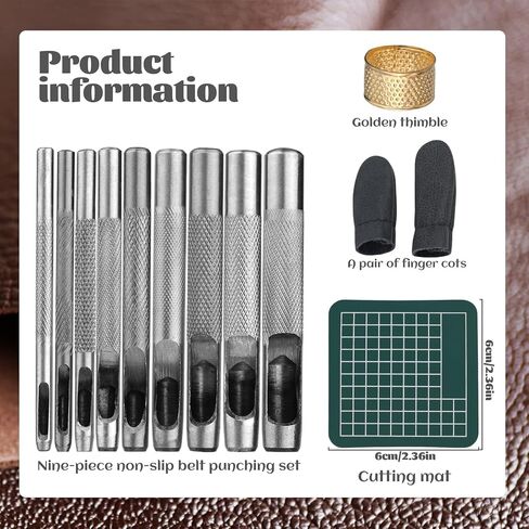 ثقب جلدي (2.5-10 ملم)، مجموعة ثقب مجوفة من الفولاذ المقاوم للصدأ عالية التحمل مع حصيرة قطع لسوار الساعة، الحزام، سوار المعصم، صناعة الجلود بنفسك in Kuwait