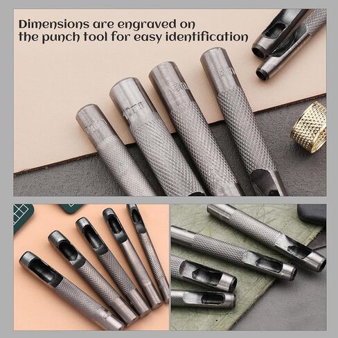 ثقب جلدي (2.5-10 ملم)، مجموعة ثقب مجوفة من الفولاذ المقاوم للصدأ عالية التحمل مع حصيرة قطع لسوار الساعة، الحزام، سوار المعصم، صناعة الجلود بنفسك in Kuwait