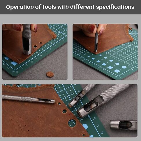 ثقب جلدي (2.5-10 ملم)، مجموعة ثقب مجوفة من الفولاذ المقاوم للصدأ عالية التحمل مع حصيرة قطع لسوار الساعة، الحزام، سوار المعصم، صناعة الجلود بنفسك in Kuwait