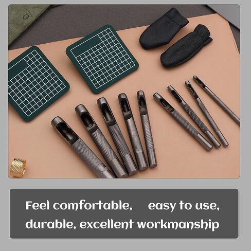 ثقب جلدي (2.5-10 ملم)، مجموعة ثقب مجوفة من الفولاذ المقاوم للصدأ عالية التحمل مع حصيرة قطع لسوار الساعة، الحزام، سوار المعصم، صناعة الجلود بنفسك in Kuwait