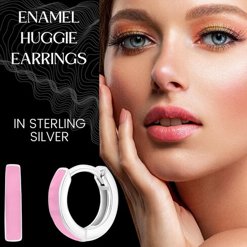 Colorful Enamel Hoop Huggie Earrings for Women in Sterling Silver - Fine Enamel Jewelry for Women in Saudi Arabia